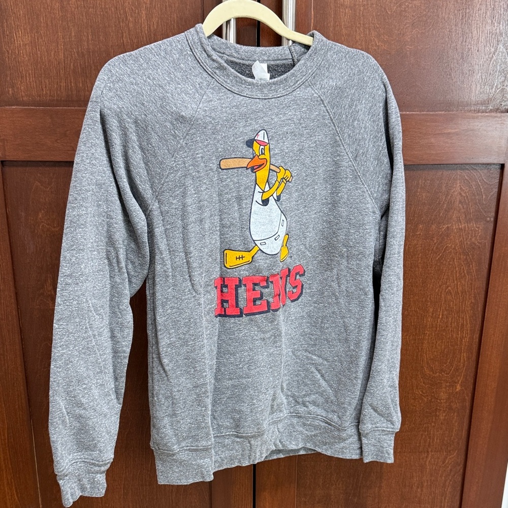 Gray Crewneck Sweatshirt with Toledo mudhens Graphic and Red Lettering